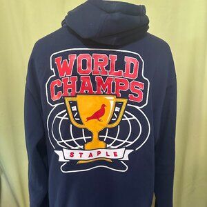 Staple World Champs Men's Blue Hoodie Sweater Size Large Jeff Staple Pidgeon Log
